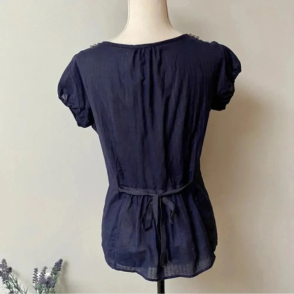 Marc by Marc Jacobs Navy Striped Cotton Square Neck Top Size Medium - Picture 7 of 12